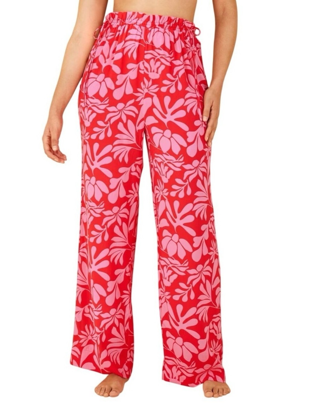 Shade & Shore Pink & Red Floral Wide-Leg Swim Cover Up